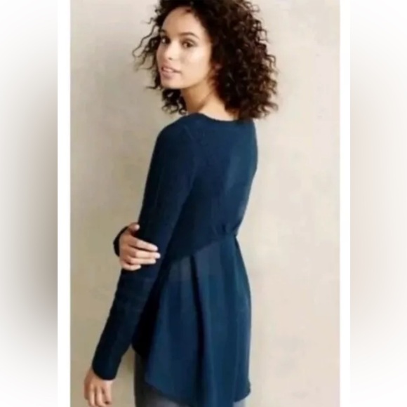 Anthropologie Knitted &‎ Knotted Teal Sheer-Back
Sweater Size M EUC wool Blend - Picture 2 of 13